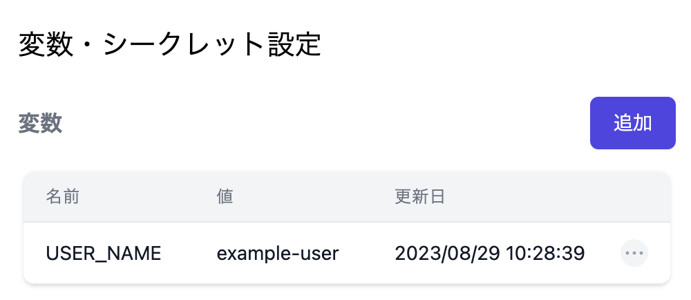 変数・シークレット設定画面の変数作成画面への導線